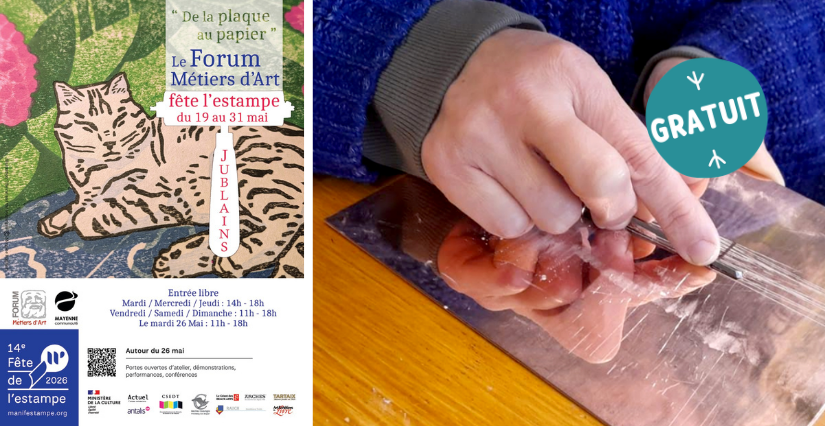 Démonstration de gravure sur cuivre, Forum des Métiers d'Art de Jublains